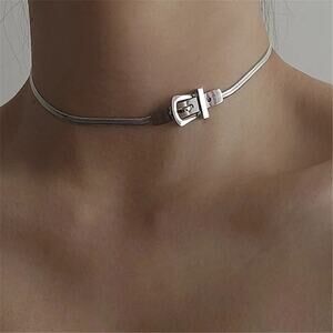 Belt buckle snake chain choker necklace, stainless steel